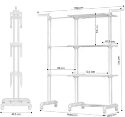 XXL Wasrek Verrijdbaar - Droogrek Inklapbaar - 3 Lagen - Met 360° Draaibare Kleerhangerhouders - Uitschuifbaar tot 200cm - Wit — thumbnail 5