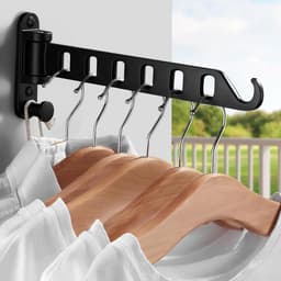 Inklapbare wandkledingstang met 6 gaten, zwart, modern design - 180 graden draaibaar - geschikt voor balkons, badkamers, bijkeuken en slaapkamer — thumbnail 3