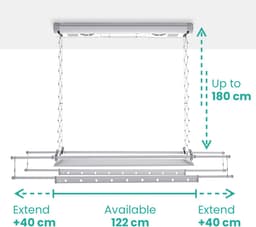 Foxydry Air 122 cm electrisch plafonddroogrek wandmontage - 122 X 57 X 30 cm — thumbnail 2