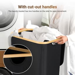 Wasmand , Waszakken ,Natuurlijk Bamboe Wasmand met Deksel, 145L Zwart — thumbnail 2