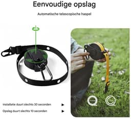 longziming -Camping waslijn - Waslijn oprolbaar - Compacte waslijn - Drooglijn- geschikt voor reizen - kamperen - balkon - hotel - en buitengebruik - 3.6 meter - geel — thumbnail 2