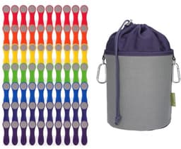 Kleurrijke wasknijpers met roestvrijstalen veren en canvas opbergtas — thumbnail 1