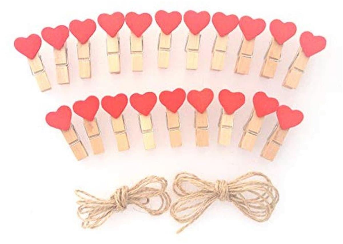 Mini Houten Wasknijpers en Jute Koord - 20 Stuks — afbeelding 1
