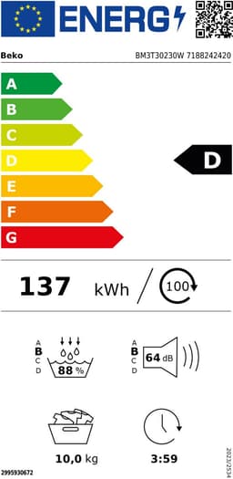 Beko BM3T30230W | Warmtepompdroger | 10 kg | D | Taaldisplay Duits — thumbnail 2