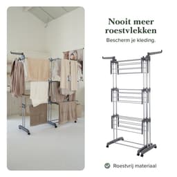 Jubbly® – Uitschuifbare Droogtoren – Inklapbaar Wasrek – Uitgerust met Wieltjes – 4 Verdiepingen – 35 meter Drooglengte – 40 kilo Draaggewicht – Wastoren Staand – Droogrek op Wielen - Grijs — thumbnail 4
