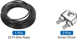 Allecta - Roestvrijstalen staalkabel 10 meter, 1/4 inch, vinylgecoat, wasrek - zwart — thumbnail 2