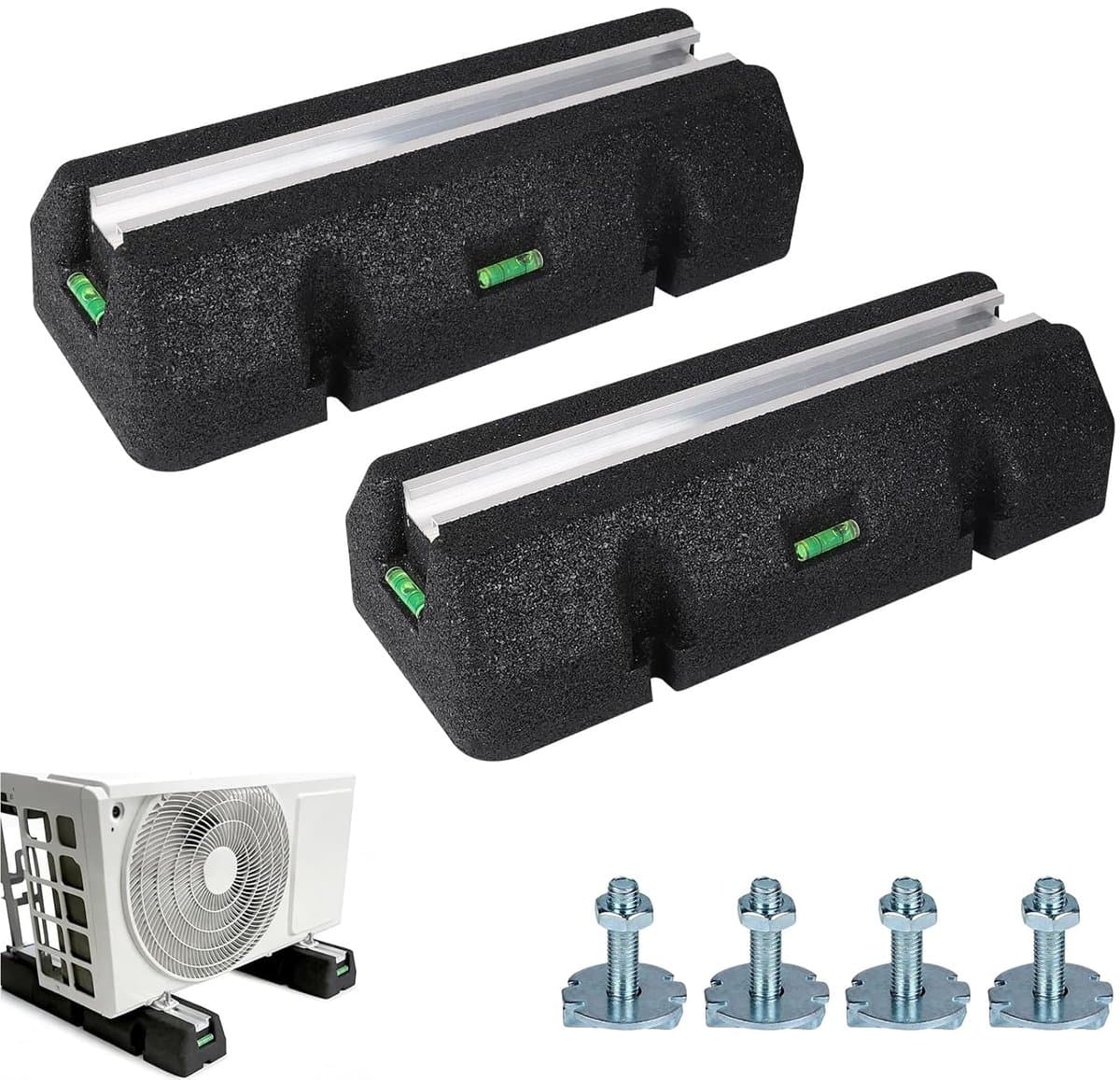 Warmtepomp Voetstukken - Trillingsdempers Rubber - Stabiele Montage - Inclusief Waterpas - 450 mm Lengte - Zwart — afbeelding 1