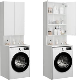 Hoge Kast voor Wasmachine en Wasdroger - Wit - 210 x 65 x 50/25 cm — thumbnail 1