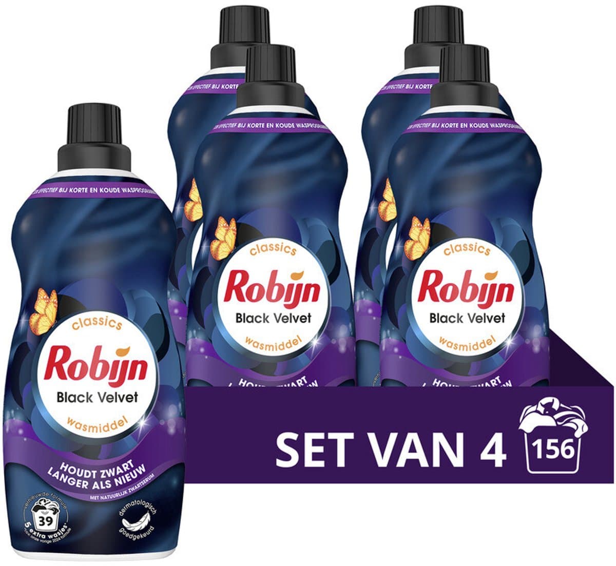 Robijn - Klein & Krachtig Wasmiddel Black Velvet 39 Wasbeurten - 4 x 1,19 liter - Voordeelverpakking — afbeelding 1