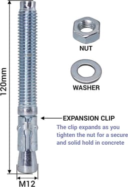 Verzinkte Wigankers - Metalen pluggen ankerbout - Zware bevestigingen maken - Hoge sterkte klasse 10.9 - M12 x 120 mm — thumbnail 5