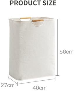 Beige wasmand van 60 liter, 40 x 30 x 60 cm, opvouwbare wasmand, wasbox, wasmanden, opbergmand, wassorteerder voor slaapkamer, badkamer, kinderkamer, op reis — thumbnail 5