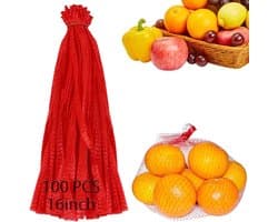 Herbruikbare Netzakken - Opbergzakken Gaas - Groente Fruit Opslag - Ademend Nylon Materiaal - 40cm Groot - Rood