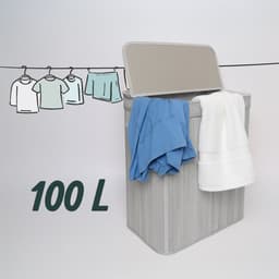 Wasmand - 100 l - 2 vakken - opvouwbaar - bamboe - grijs — thumbnail 5