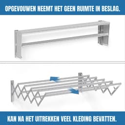 SCH® Wanddroogrek Inklapbaar - Wanddroogrek - Zilver ‎- 10cm x 42cm x 15cm — thumbnail 4