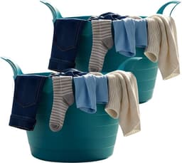 Excellent Houseware Flexibele wasmand - 2x - petrol blauw - 30 liter - kunststof - 54 x 37 cm - met handvatten — thumbnail 1