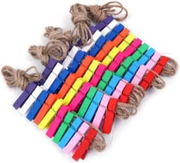 Houten wasknijpers - Set van 50 stuks met jute koord - Voor zakclips en tas wasknijpers - Kleine clips van 1,3 inch - Heavy duty outdoor gebruik. — thumbnail 1