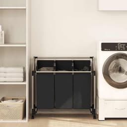 Wasmand met 3 Vakken en Wielen – Grote Was Sorteerder Stalen Frame — thumbnail 2