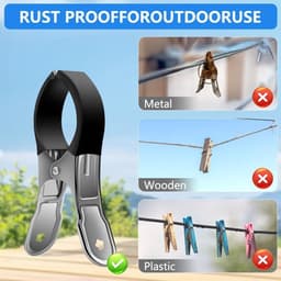 Grote Wasknijpers voor Strandhanddoeken, 6 Stuks Handdoekklemmen, Plastic Clips voor Zwembadstoelen, Handdoekhouder Tegen Wind - Zwart. — thumbnail 2