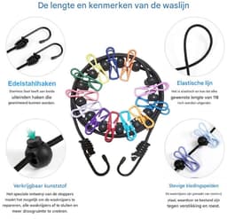 longziming -Portable Opwindbare Waslijn - Elastische Trekkracht - PVC + Roestvrij Staal - Compact En Veelkleurig Voor Reis, Camping En Studentenkamer - 2 Stuks — thumbnail 2
