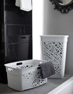EDA Wasmand/wasbox met deksel - grijs - 60 liter - kunststof - L43 x B36 x H63 cm - Wasmanden/wasboxen — thumbnail 3
