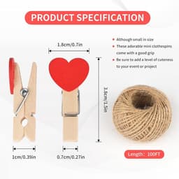Mini Houten Hartknijpers - Kleine Clips - Knutselen en Decoratie - Inclusief Jute Koord - 35 cm - Kleurrijk — thumbnail 5