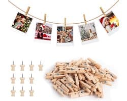 Allecto Plus - Houten Wasknijpers 160 stuks - 25 cm - Jutedraad - Fotohouders