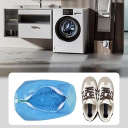 Schoenenwaszak - Multi-beschermingswasnet - Wasschoenenzak voor wasmachine en droger - Anti-deformatie reinigingsschoenenzak - Herbruikbare schoenenwaszak - Met rits en ophangring - Geschikt voor de meeste soorten en maten schoenen - blauw — thumbnail 2