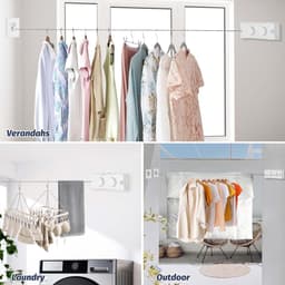 2x 5.1 m Stainless Steel Cable Portable Wall Clothes Line - Prevent Sagging, Extendable for Utility Room, Balcony, Hotel, Bathroom, Bedroom — thumbnail 2