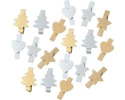 Allecto Plus - Houten wasknijpers voor decoratie - 30 stuks - Kleine knijpers voor Kerst en bruiloft - Gemengde kleuren - Feestelijke houten klemmen