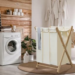 Wasmand - 3 vakken en 2 afneembare zakken - geschikt voor badkamer slaapkamer woonkamer — thumbnail 4