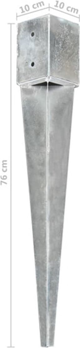vidaXL - Grondpinnen - 2 - st - 10x10x76 - cm - gegalvaniseerd - staal - zilverkleurig — thumbnail 4