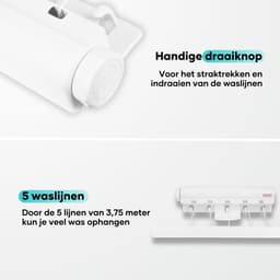 Bailanta® Waslijn Uittrekbaar - Wanddrooglijn - 5 Lijnen - 18,75 Meter Droogruimte - Voor Badkamer, Balkon & Tuin - Uittrekbare Waslijn — thumbnail 2