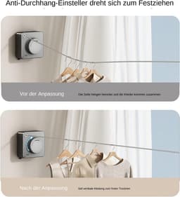 Uittrekbare Waslijn - Waslijn Binnen - Kleding Drogen - Niet Doorhangend Touw - 4.8 Meter - Grijs — thumbnail 5