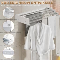 Droogrek Wandmontage - Uittrekbare Waslijn - Was Drogen - Ruimtebesparend Ontwerp - 60 cm - Wit — thumbnail 4