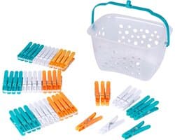 Wasknijpers met mand - Kledingknijpers Set - Was ophangen - Roestbestendig ontwerp - 48 stuks - Multicolor