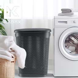 Wasmand met Deksel - Wasbox Linnenmand - Huishoudelijk Gebruik - Lichtgewicht Kunststof - 55 Liter Capaciteit - Grijs — thumbnail 2