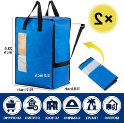 Verticale Verhuiszakken met Sterke Handvatten en Ritsen voor Kledingopslag, Waszakken en Reizen (Blauw, 2 Stuks) — thumbnail 2