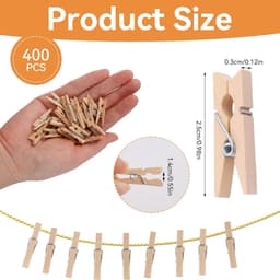 Mini houten wasknijpers - 400 stuks - kleine decoratieve clips voor school - kantoor - huiswerkdecoratie (25mm) — thumbnail 4