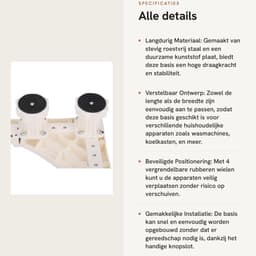 Dailygoods- Bewegende Apparatenbasis - Verstelbaar - Roestvrij Staal - Antislip - Hoogte Verhogend - Geschikt voor Wasmachine - Trockner en Koelkast - Wasmachinebasis — thumbnail 4