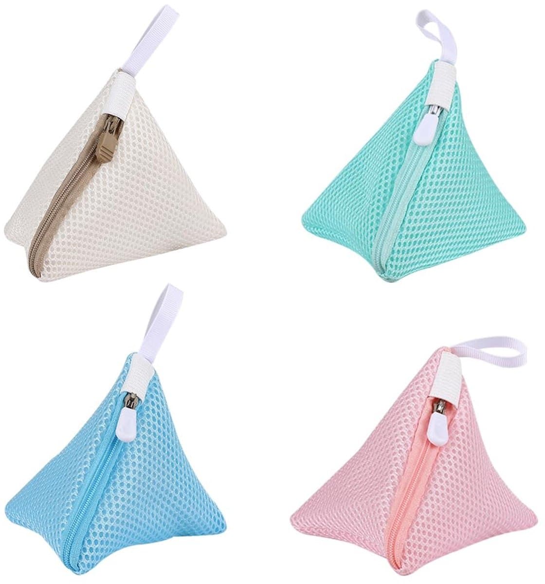 Dailygoods- Waszak Mini Driehoek 4 Stuks - Polyester - Reiswaszak - Netzakken voor Ondergoed - Antislip Rits - 12 cm x 12 cm - Wasnet — afbeelding 1