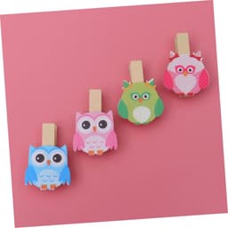 Houten Fotoklemmen - Mini Wasknijpers - Foto's Ophangen - Uil Ontwerp - 8 Stuks - Houtkleur — thumbnail 2