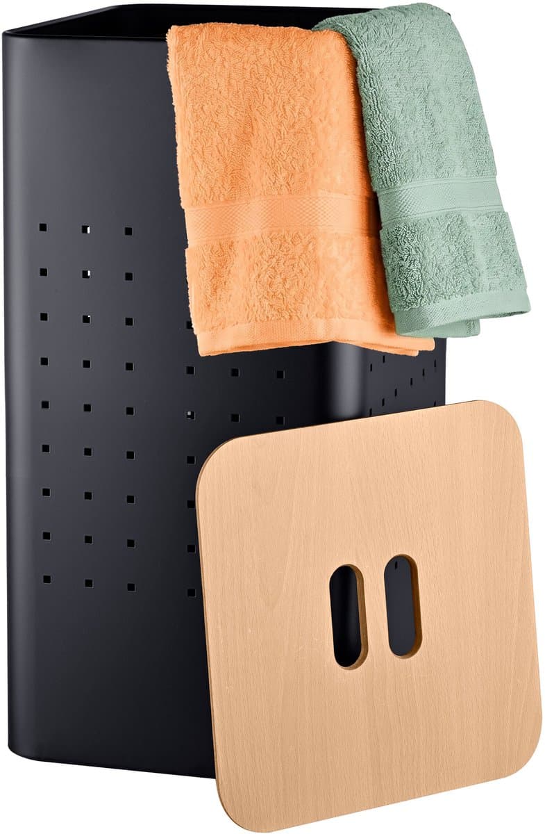 Wasmand - 55 l - met gaatjes - zwart-naturel — afbeelding 1