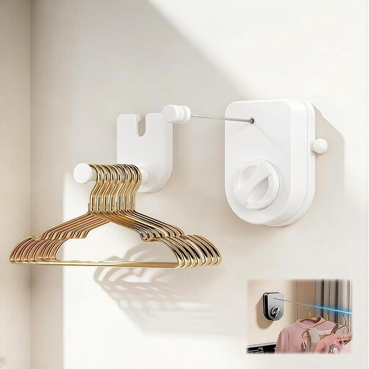 Uittrekbare Waslijn - Wandmontage Waslijn - Ruimte Besparen - Anti-doorhangend Ontwerp - 42 Meter - Wit — afbeelding 1