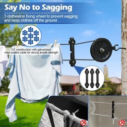 Waslijn Set - Droogkabel Pulley - Buiten Drogen - Met 3 Scheiders - 45 Meter - Zwart — thumbnail 2