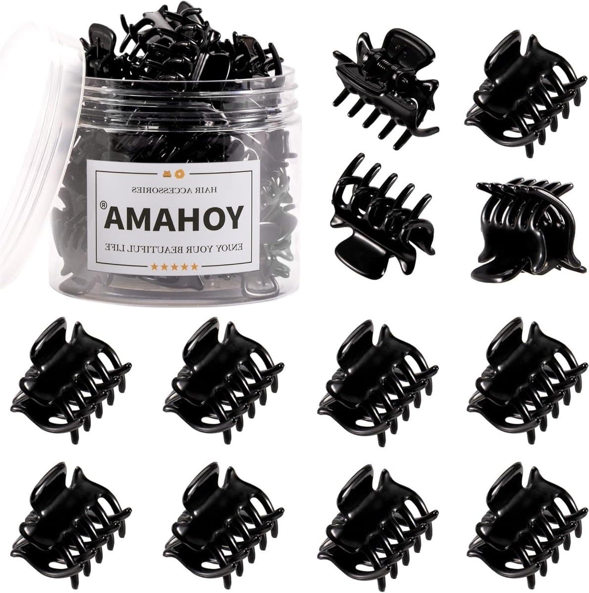 Kleine haar klauwclips - Mini kaak clips - Vaste pony decoratie - Antislip duurzaam plastic - 12 stuks - Zwart — afbeelding 1