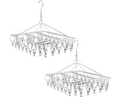 Dailygoods- Sokkendroger set van 2 - Roestvrij Stalen - 35 x 28 cm - Hangend - 40 Klemmen - Ideaal voor Camping/Balkon - Wasrek