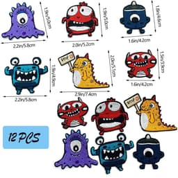 Dailygoods- Strijkpatches 12 Stuks - Grappige Monsterstijl - Opstrijkbare Patches - Kleding Versiering - Defecte Kleding Fixeren - Stijlvolle Borduurstickers - Borduurpatches — thumbnail 2