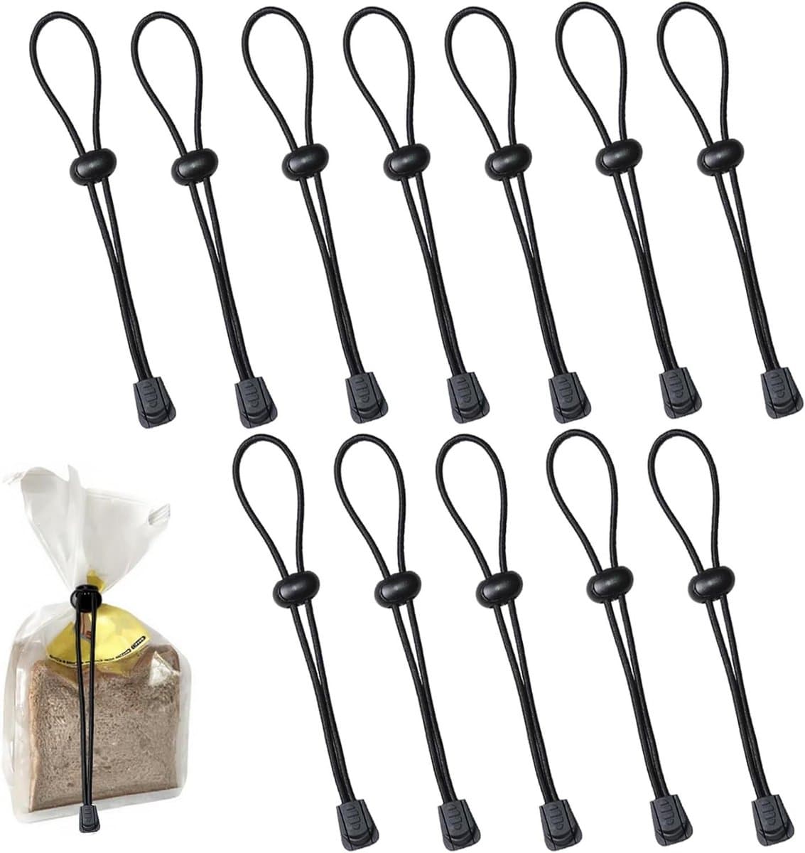 Zwarte Sluitclips - Zakclips Lusclips - Tassen Sluiten - Verstelbare Gesp Touw - 12 Stuks - Zwart — afbeelding 1