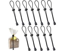 Zwarte Sluitclips - Zakclips Lusclips - Tassen Sluiten - Verstelbare Gesp Touw - 12 Stuks - Zwart