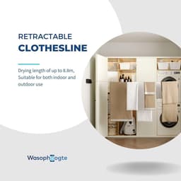 Uittrekbare Waslijn - Wasdraad Roldrooglijn - Kleding Drogen - Dubbele Stalen Kern - 88 m drooglengte - Zwart — thumbnail 5